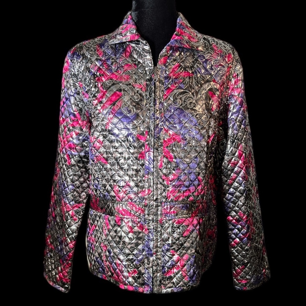 Reversible Quilted Metallic/Black Jacket - Size M